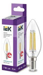 Лампа светодиод. LED 7Вт Е14 белый свеча FILAMENT ИЭК LLF-C35-7-230-40-E14-CL