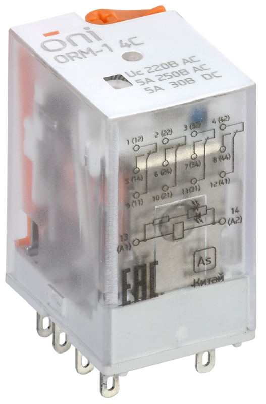Реле интерфейсное ORM-1 4C 220В AC с LED и тест. кнопкой ONI ORM-1-4C-AC220V-L-B