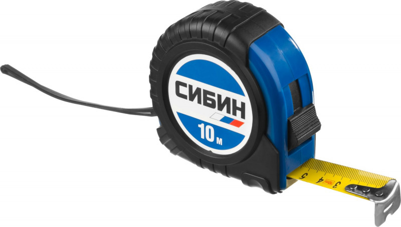 Рулетка 10м*25мм в ударостойком обрезиненном корпусе СИБИН 34019-10-25