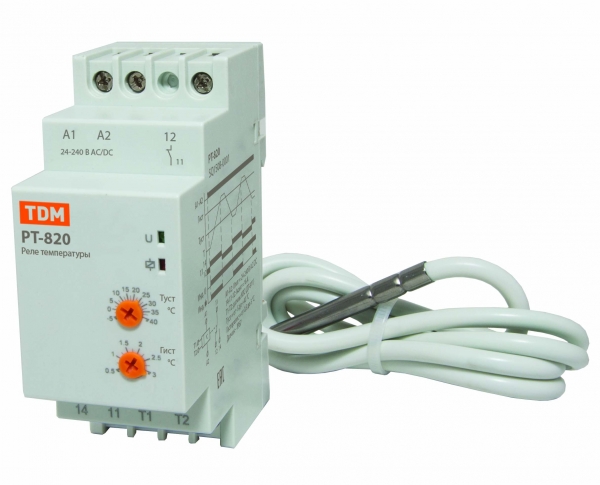 Реле температуры РТ-820 (-5+40С, 24-240В АС/DC, с датч. IP67) TDM SQ1508-0001