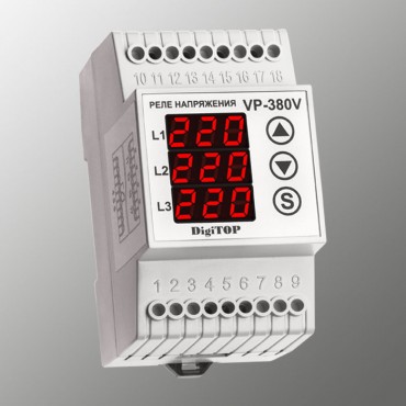 Реле напряжения Vp-380V 3ф 1ПК 6А на DIN-рейку DigiTOP