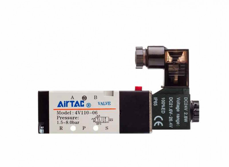 Пневмораспределитель Airtac 4V110-06 (4V11006BG) 5/2, G1/8 с катушкой 24 VDC