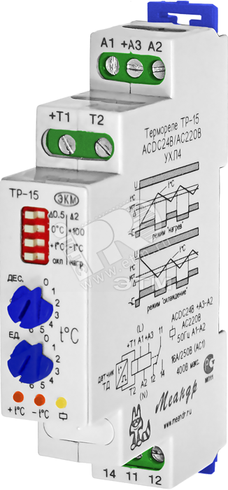 Термореле ТР-15 ACDC24В/АС230В УХЛ4 с датчиком ТД-2, -55°С...+125°С, потенц. МЕАНДР 4680019911557