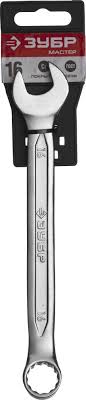 Ключ гаечный комбинированный 16мм ЗУБР "МАСТЕР", Cr-V сталь, хромированный, 27087-16, А5773