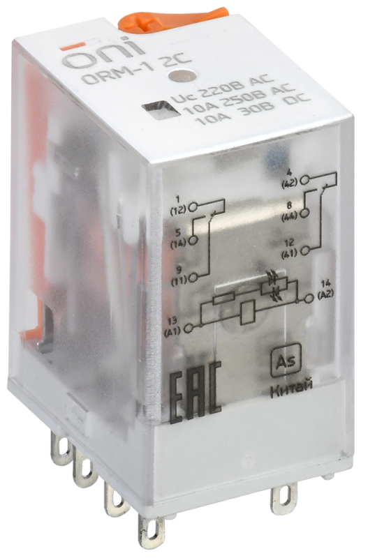 Реле интерфейсное ORM-1 2C 220В AC с LED и тест. кнопкой ONI ORM-1-2C-AC220V-L-B
