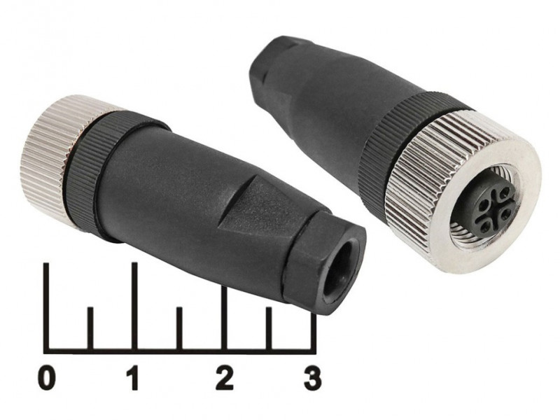 Разъем 4pin штекер влагозащищенный на кабель PG7 IP67 M12 (12-I-4M-04A) 73531