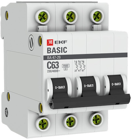 Автомат ВА 47-29 3п 40А хар.С EKF Basic mcb4729-3-40C