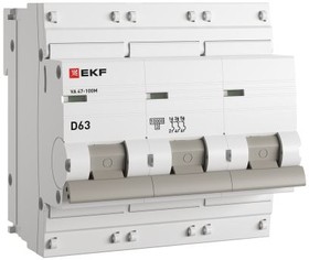 Автомат ВА 47-100 4п 63А хар.D 10кА EKF mcb47100-4-63D-pro