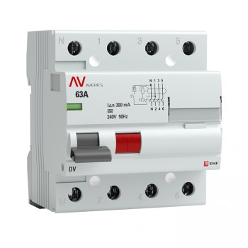 Диф. автомат 4п 63А 300мА тип АС DV AVERES (УЗО) EKF rccb-4-63-300-ac-av